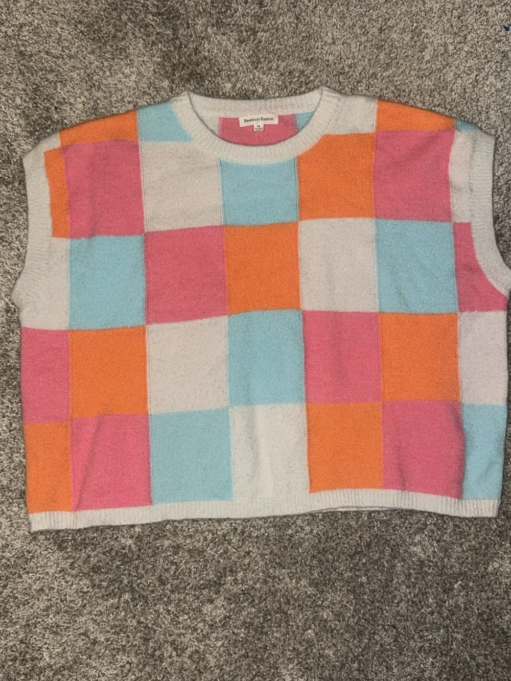 Newbury Kustom Pastel Checker Knit Vest - Pink, Light Blue, Orange, Cream